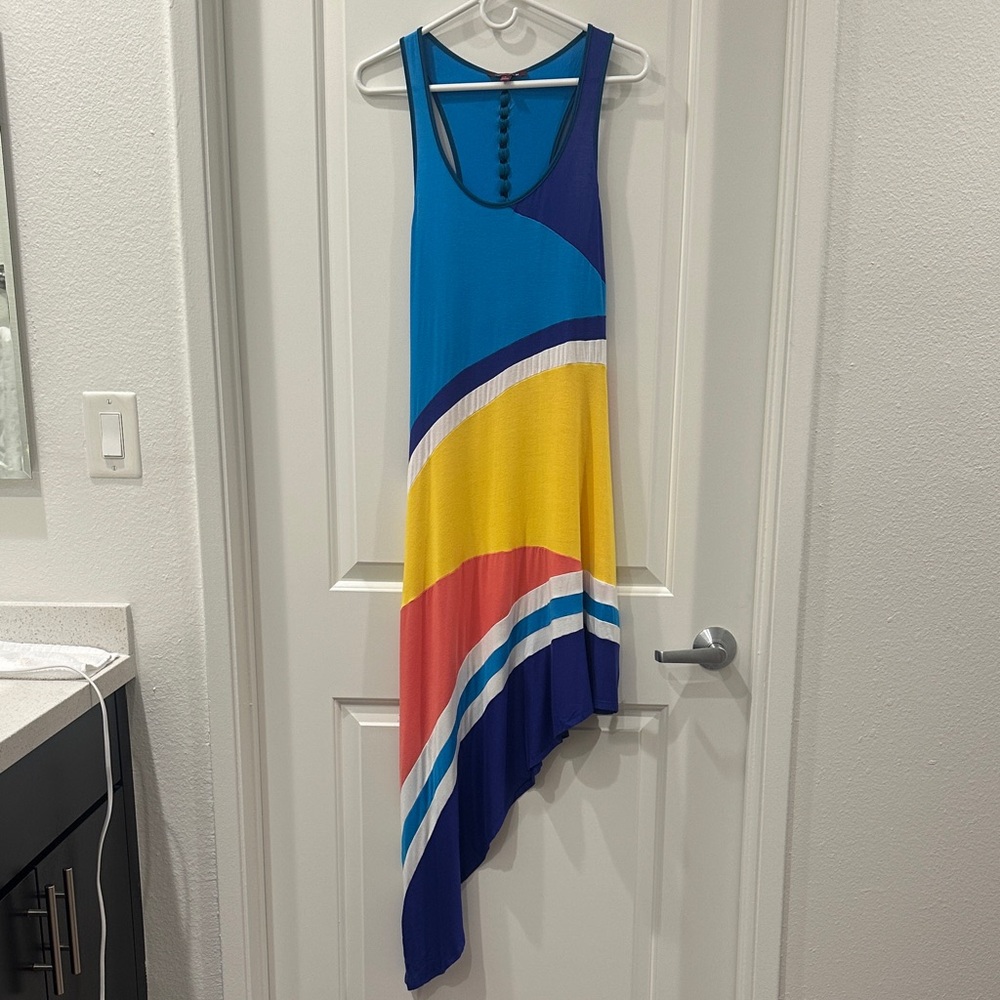 Multicolor Asymmetrical Sundress with lace-up back detail